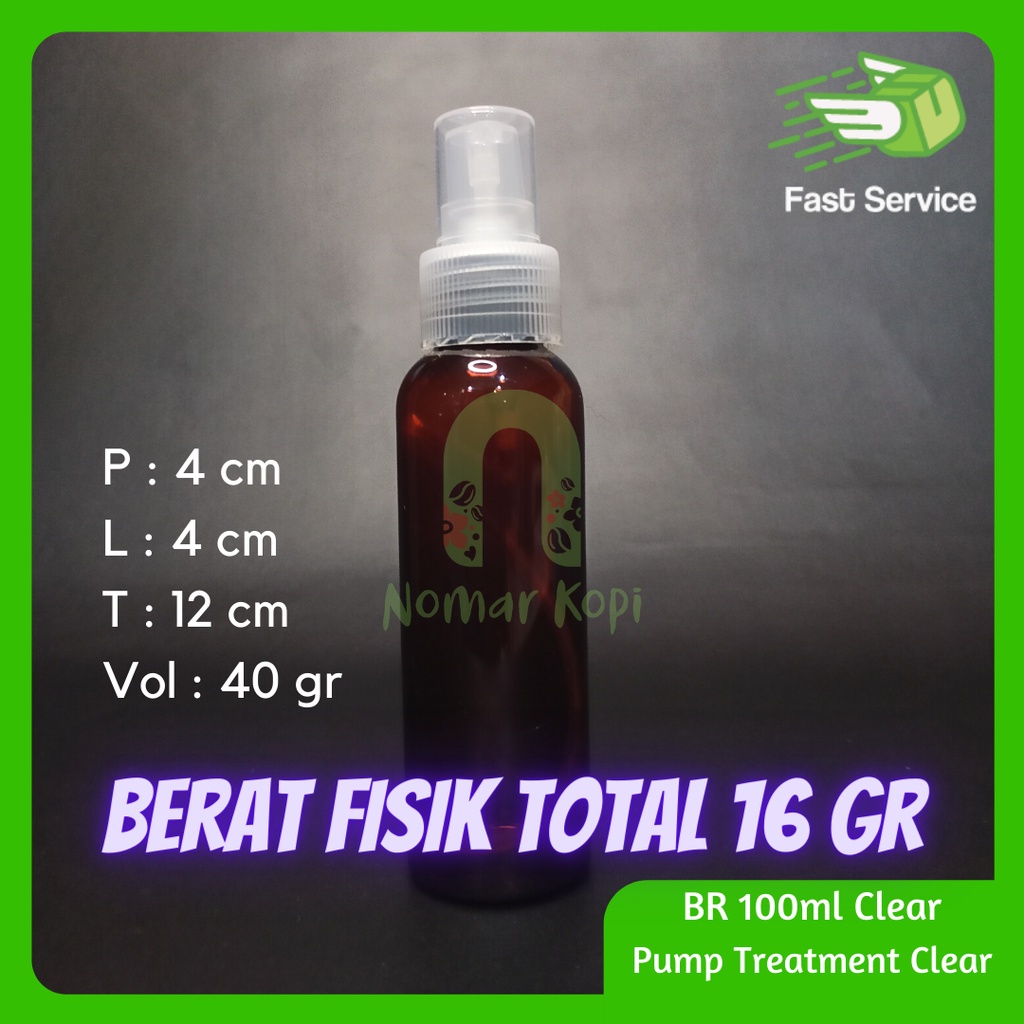 BOTOL AMBER 100ML BR PUMP TREATMENT PET TEBAL SERUM KOSMETIK