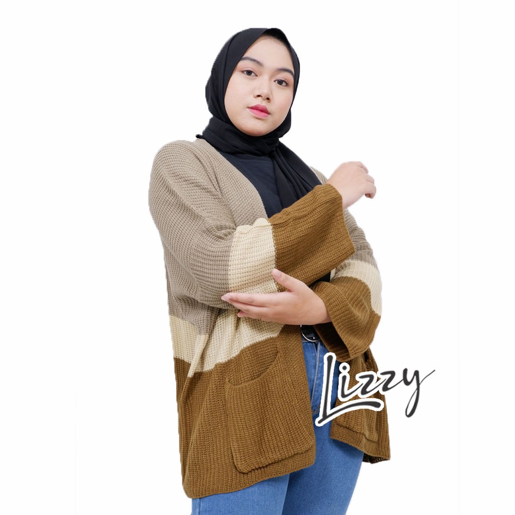 Lizzy - OVERSIZED CARDIGAN PASTEL GREYISH ARMY MIX PREMIUM