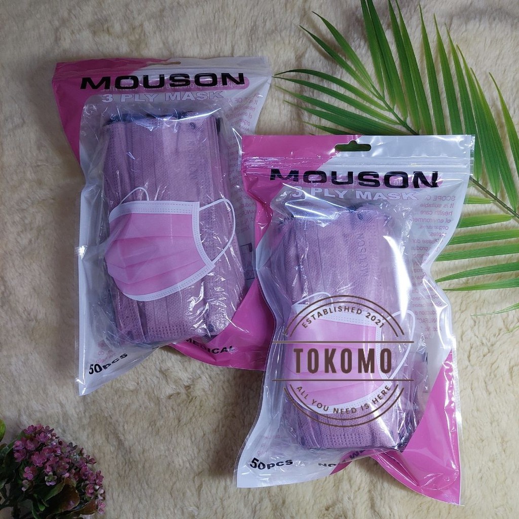 Masker earloop mouson warna ungu isi 50pcs