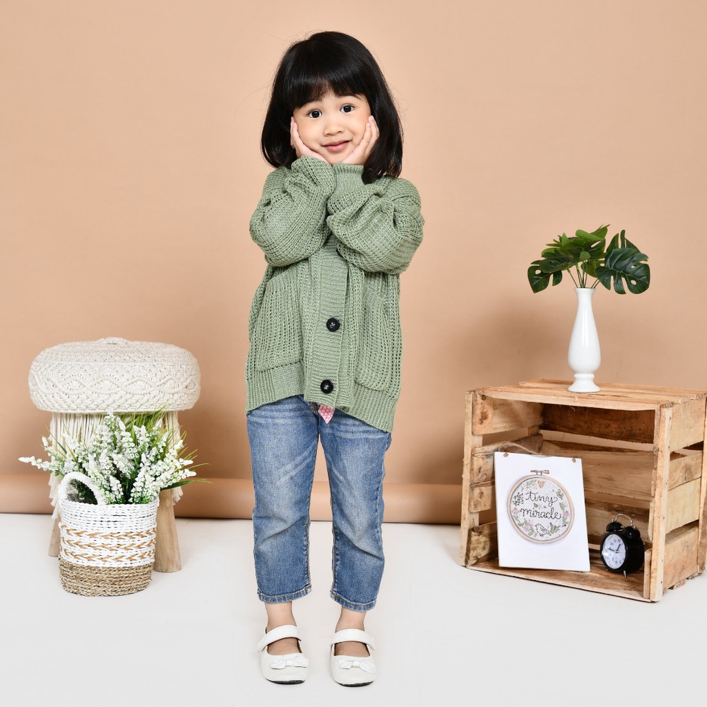 Cardigan Rajut LOCY Anak Kekinian/Rajut Cardigan anak perempuan/Deandra Bahan Rajut Halus dan Tebal