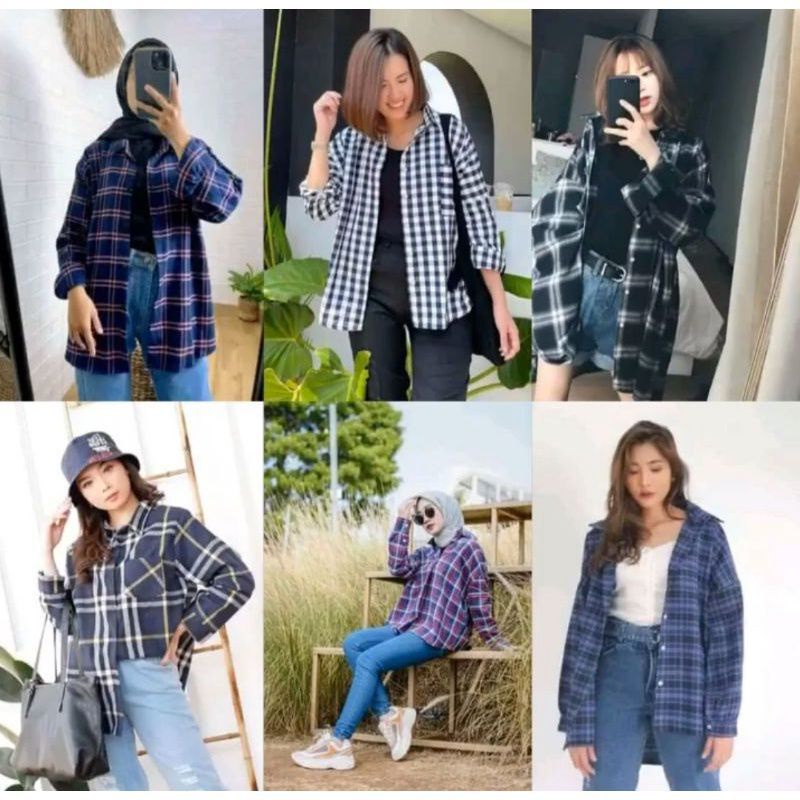 kemeja flanel pria/wanita ootd flanel kotak unisek kemeja flanel lengan panjang pria dan wanita premiumnya