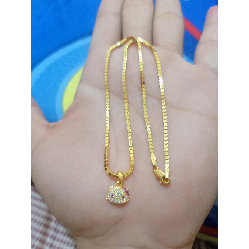 KALUNG ANAK MILANO +LIONTIN PERAK 925 LAPIS MAS ASLI