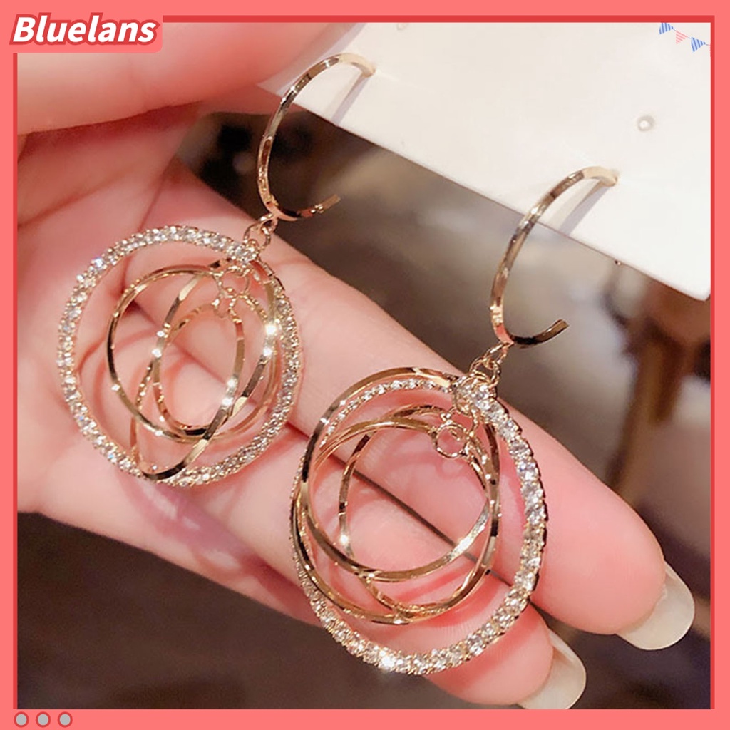 1 Pasang Anting Hoop Berlian Imitasi Shiny Bentuk Bulat Geometris Untuk Hadiah Pernikahan