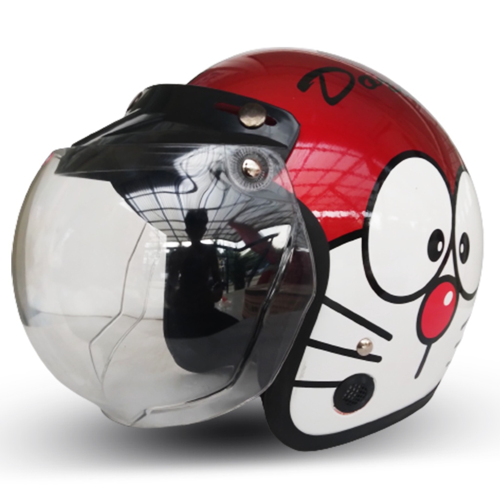 Helm Bogo Retro Classic Dewasa Motif Doraemon Kaca Datar Kaca Cembung Free Packing DUS