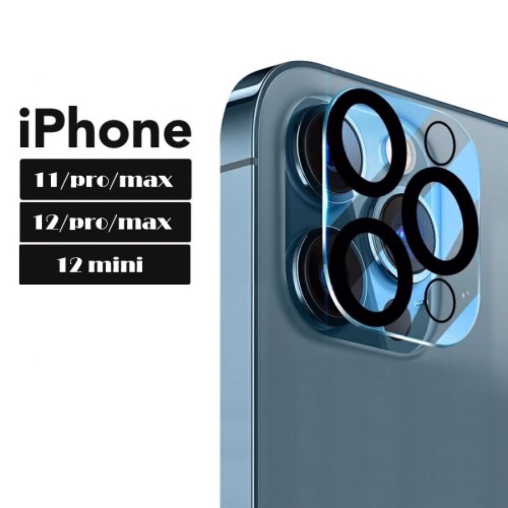 Tempered Glass Pelindung Kamera iPhone 11 12 Pro Max Ring Lens Screen Protector Camera List Black