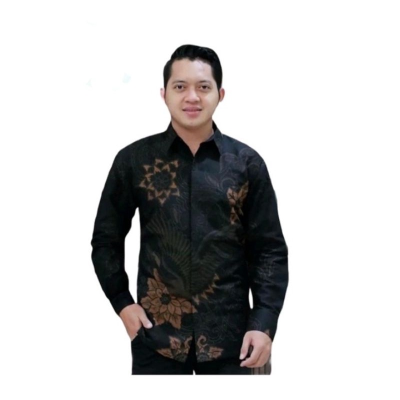 Kembang Ceplok Hitam Batik Pria Lengan Panjang Batik Pria Modern Batik Pria Lengan Panjang Premium Kemeja Batik Pria Full Furing Bahan Katun Sragenan