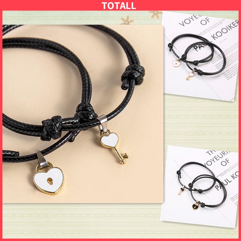 [✅READY STOCK] 2Pcs Gelang Couple Pasangan Gembok Dan Kunci Pasangan Liontin Kreatif Pesona Gelang Penjualan Panas Mode