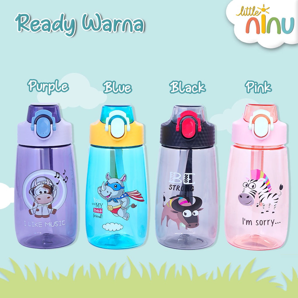 LITTLE NINU Botol Minum Anak Sedotan Water Bottle Straw 480 ml