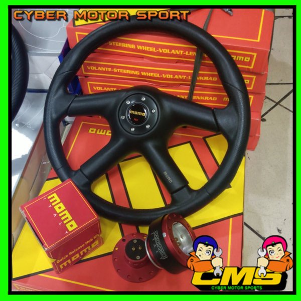 Ori Stir Racing momo import. warna Hitam. datar 14 inch . bahan press