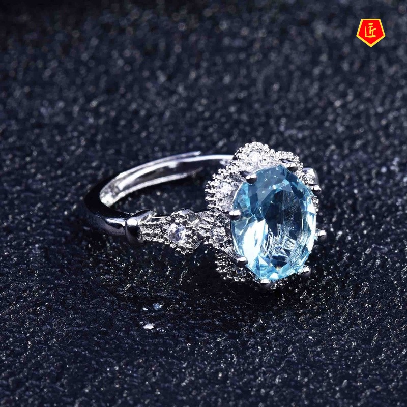 [Ready Stock]S925 Silver Natural Blue Topaz Ring for Women