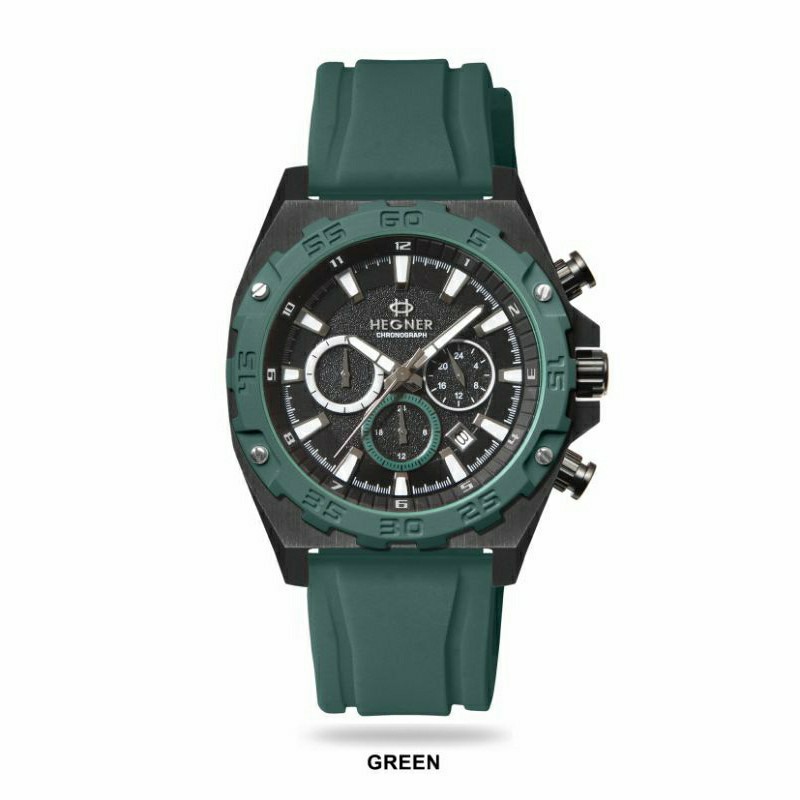jam tangan pria hegner 1671 original chronograph tali rubber