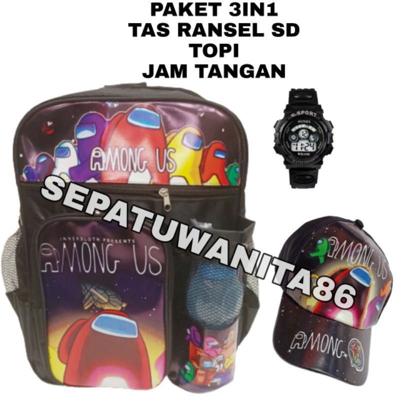 tas ransel anak sekolah laki laki karakter AMONG US/banyak bonus nya