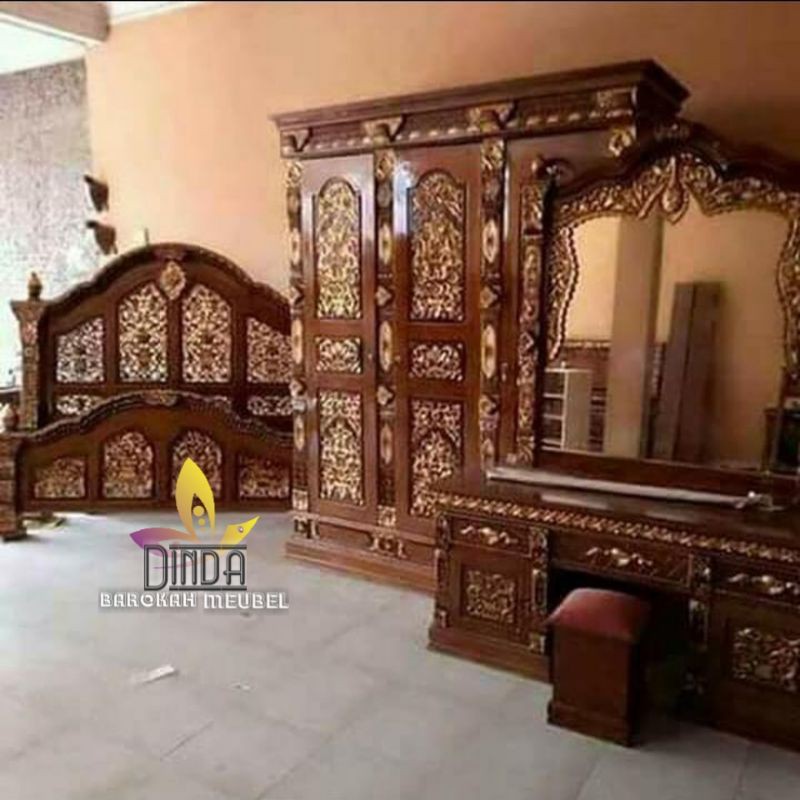 SET KAMAR TIDUR DEWASA GEBYOK JATI ASLI, UKIR AHLI BERKUALITAS MEUBEL JEPARA
