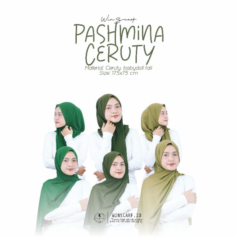 Hijab Pashmina ceruty babydoll instant tali warna hijau botol army avocado murah nyaman