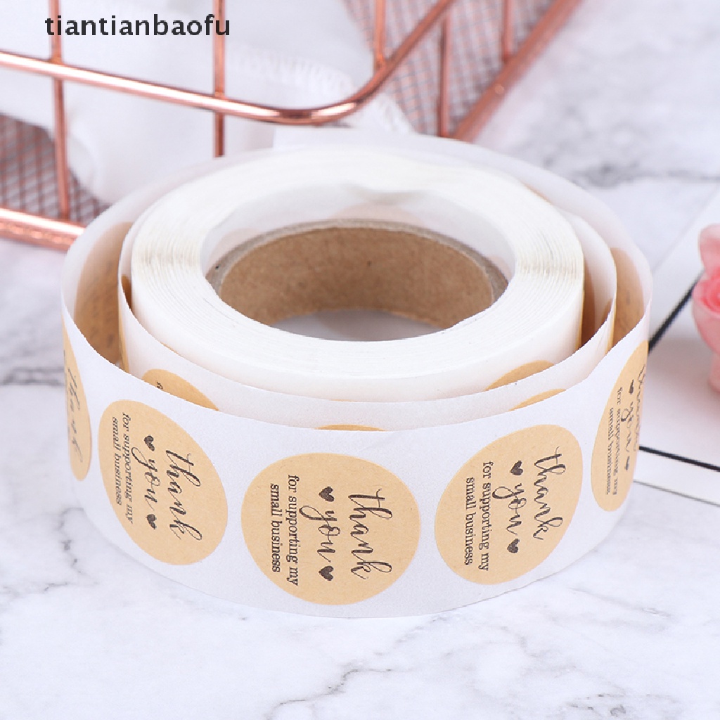 [tiantianbaofu] 500PCs/roll Handmade Thank You Stickers Paper Label  Round Stationery Decor Boutique