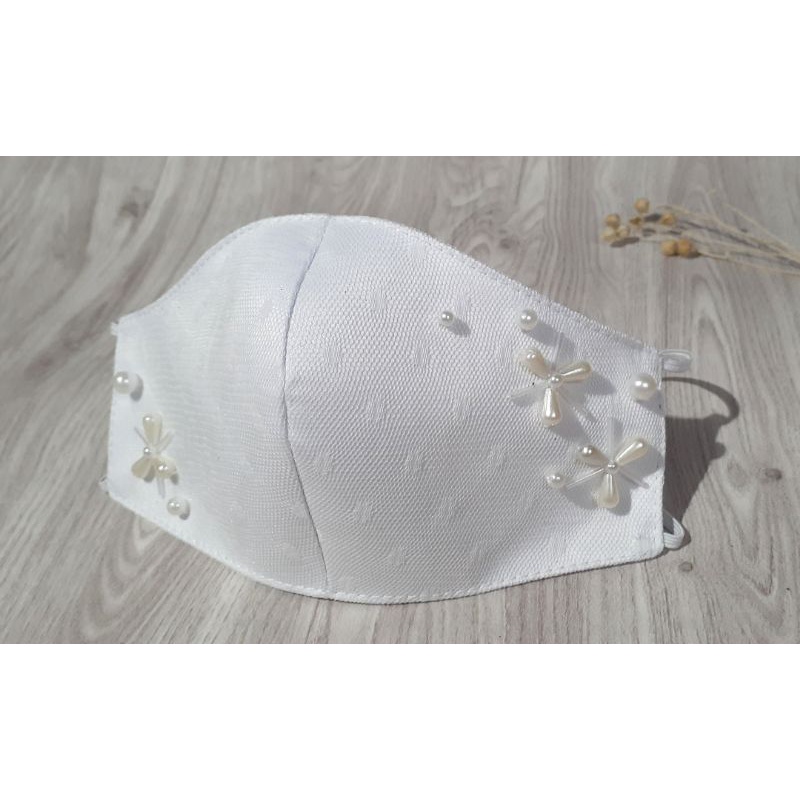 masker wedding putih payet pesta. masker satin brokat lace