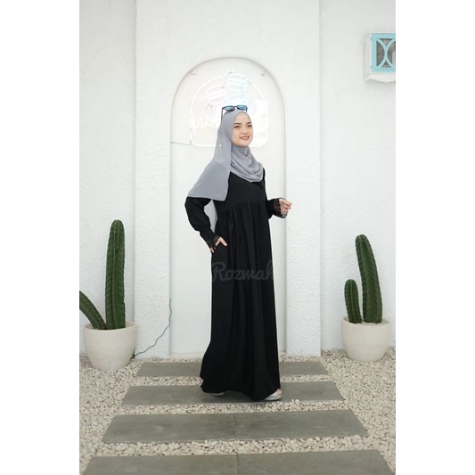 GAMIS DEWASA BASIC JETBLACK SAKINAH DRESS ORI BY ROZWAH ONLY HITAM/Abaya jetblack/COD/Terlaris/lengancincin/lenganrenda