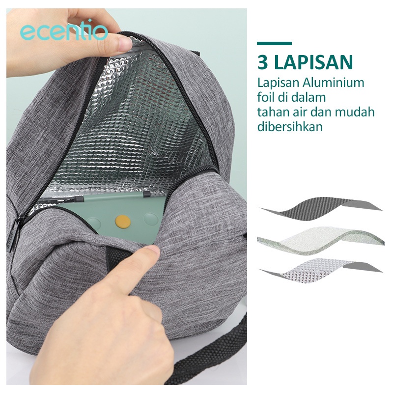 ecentio Tas Bekal Makanan/Tas Tempat Bekal /Lunch Box Bag/Tas bekal Anti Panas/Tas Tote Cooler