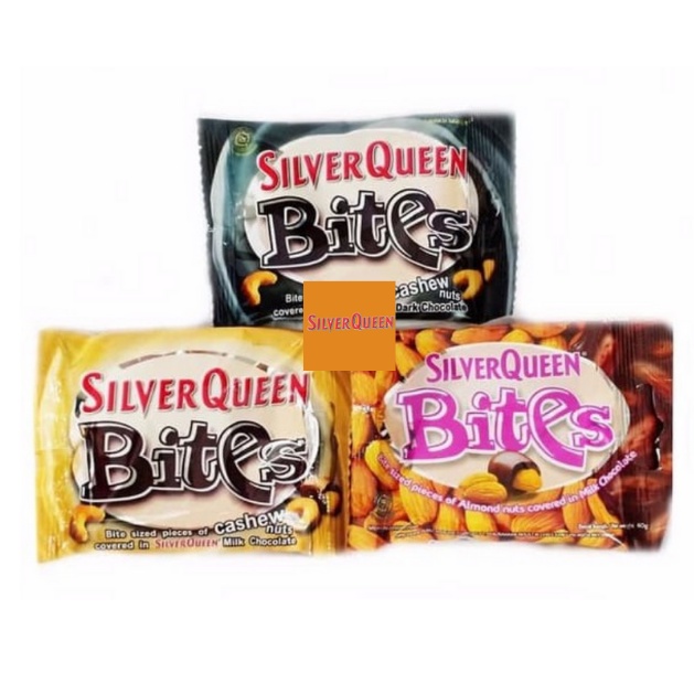 silverqueen bites 35 gram original cashew almond dark chocolate cemilan anak milk coklat grosir mura