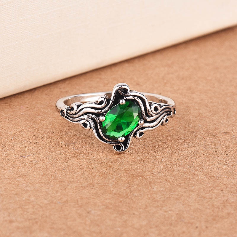 Cincin Sterling Silver 925 Dengan Emerald Hijau Untuk Wanita Jza047