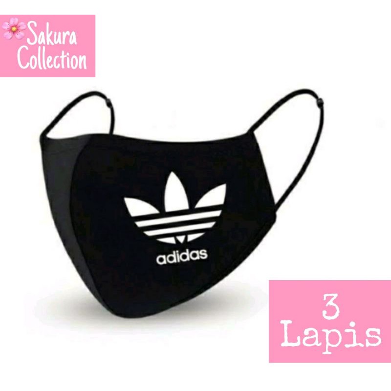 Mask ADIDAS - Masker kain 3 lapis / Hitam 3PLY / Earloop 3 ply / Dewasa /