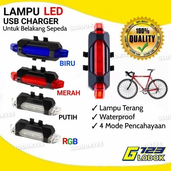 Lampu Depan Belakang Sepeda LED USB Charge Rechargeable Anti Air