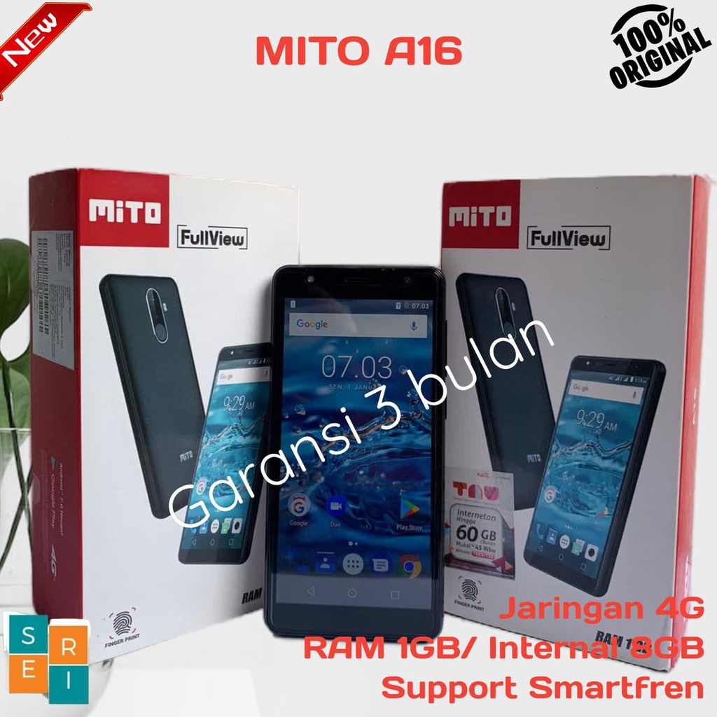 HP MITO Android A16 Jaringan 4G Promo Cuci Gudang Murah Meriah RAM 1GB Internal 8GB + Tambahan SD Ca