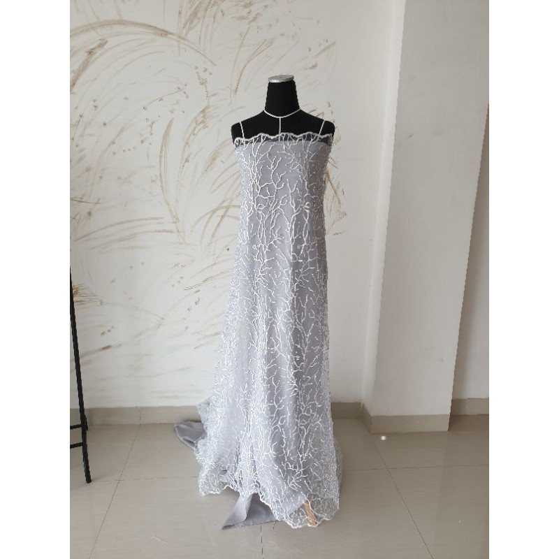 Kain Tulle / Tile Bordir Akar White Putih