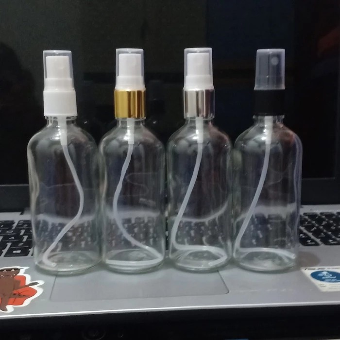 botol spray 100ml kaca bening tebal - Spray Hitam, 50ml