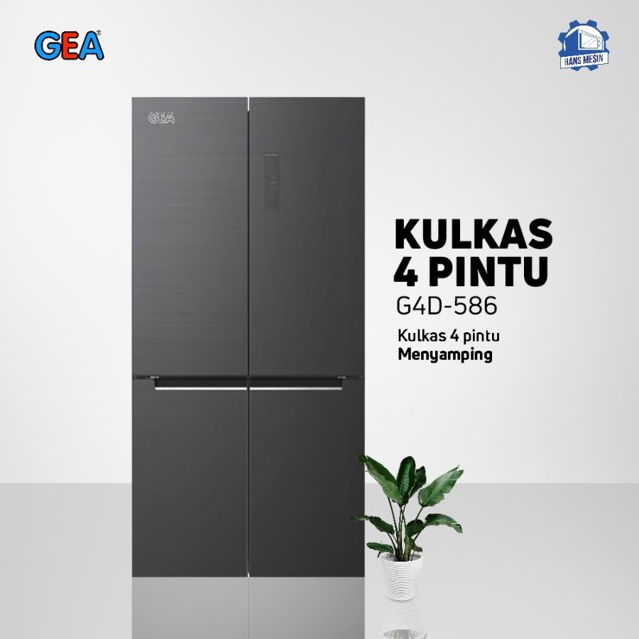 Lemari Es GEA G4D-586 Side By Side 568Liter / Kulkas 4 Pintu GEA G4D586 / Black Glass / Black Inox