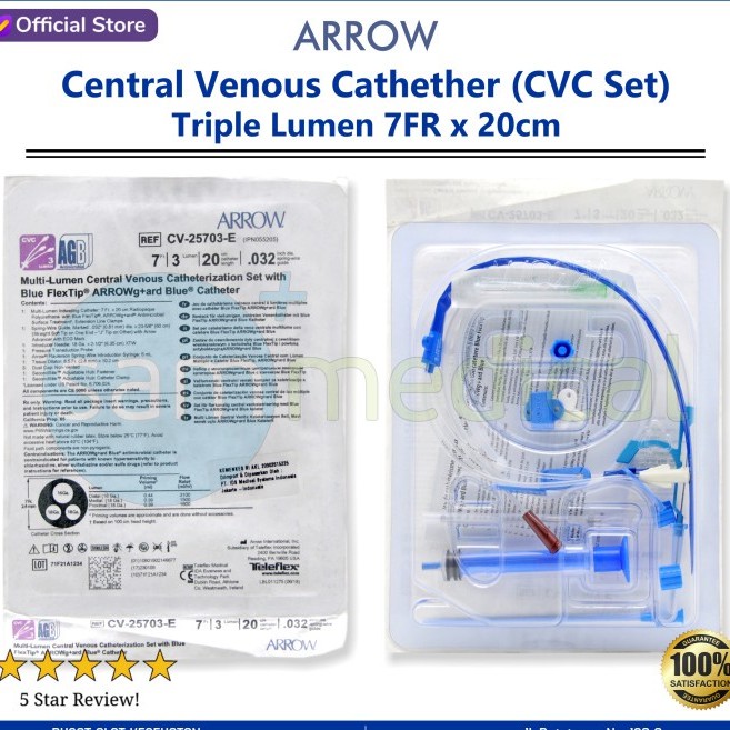 Jual ARROW Central Venous Catheter (CVC Set) Triple Lumen 7FR x 20cm ...