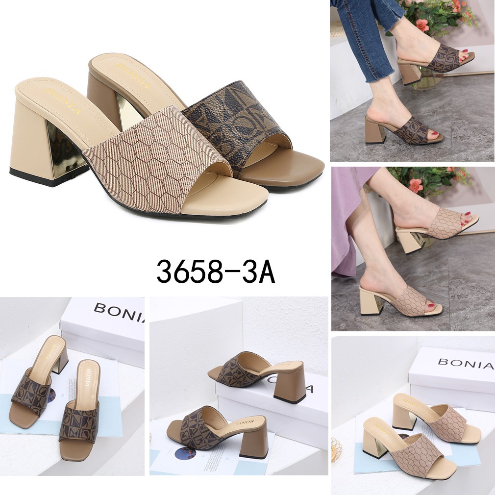 Mono Leather  Block Heels Sandals 3658-3A