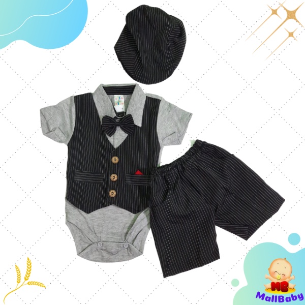 Baju Bayi Laki Laki 0 3 6 9 12 Bulan Setelan Jumper Tuxedo Bayi Dasi Kupu Set Topi Keren Joseph