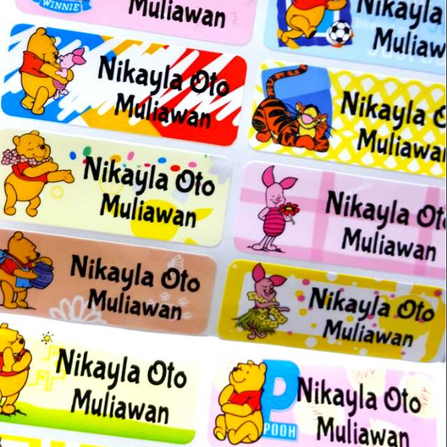 

Label nama anti air stiker waterproof Pooh 4