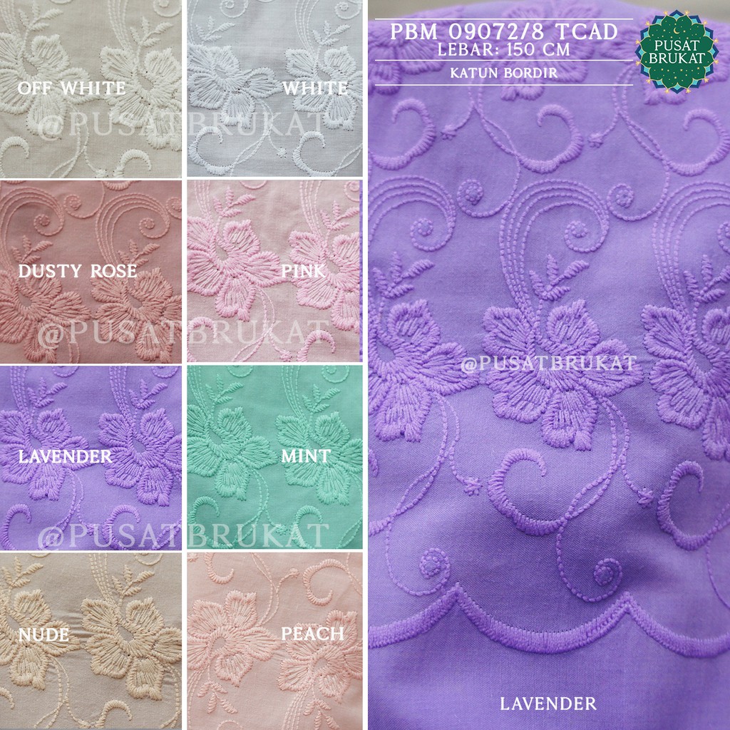 KAIN KATUN BORDIR MUKENA / COTTON EYELET EMBOSS BELA - PBM 09072 TCAD - [harga per 0.5m]