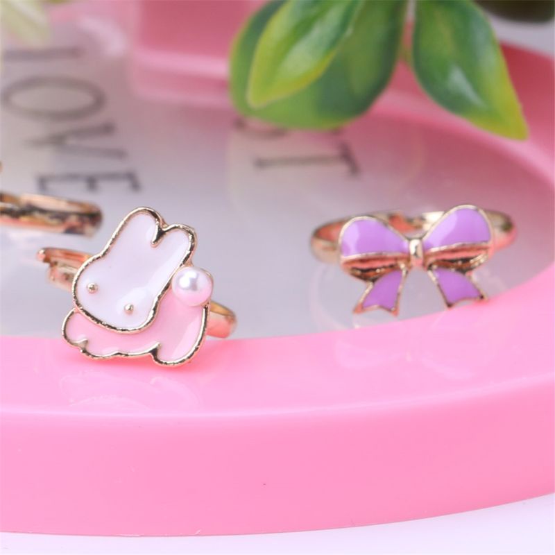 Mary 5Pcs Fancy Ring Gadis Adjustable Rings Anak Pesta Cosplay Gaun Accs Gelisah Logam Cincin Set Pesta Properti Wanita Gi