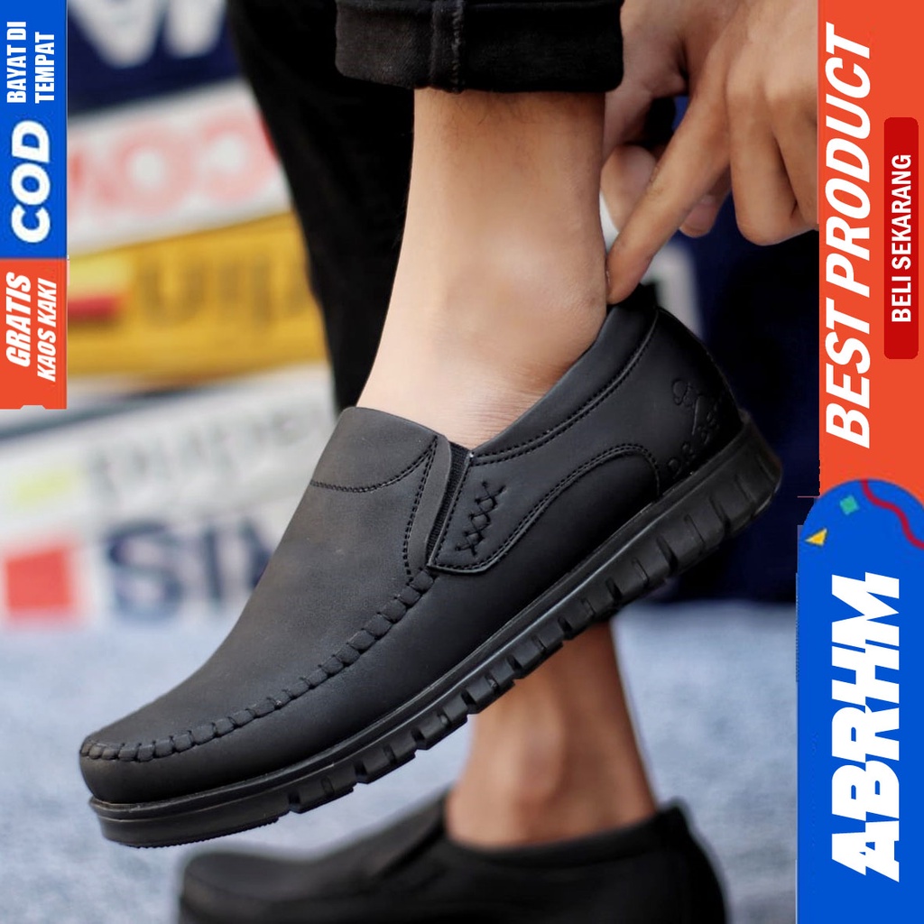 ABRHM BLEND Sepatu Formal Casual Pantofel Kerja Hitam-Coklat