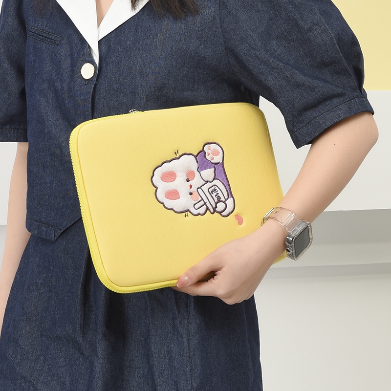 Sleeve Pouch Sarung Tas Bag Case Ipad Tab Tablet Macbook Air Pro Laptop Asus Acer Lenovo HP Huawei 11 12 13 14 15 inch Motif Gambar Kartun Rabbit Bunny Kelinci Warna Hitam Black Kuning Yellow Pink Cute Murah Korean Model Premium Untuk Kuliah Kerja Sekolah