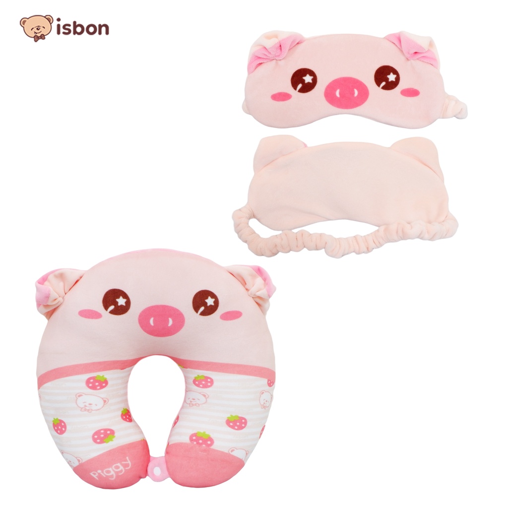 ISTANA BONEKA Bantal Leher Karakter Pinguin grey sweet dream dan Pig Piggy 2 in 1 Penutup Mata Eye Mask Nyaman Digunakan Mudah Dibawa untuk travelling