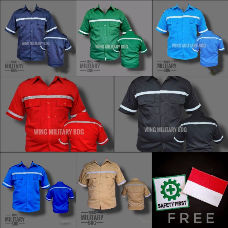 KEMEJA SAFETY PROYEK LENGAN PENDEK FREE EMBLEM BORDIR