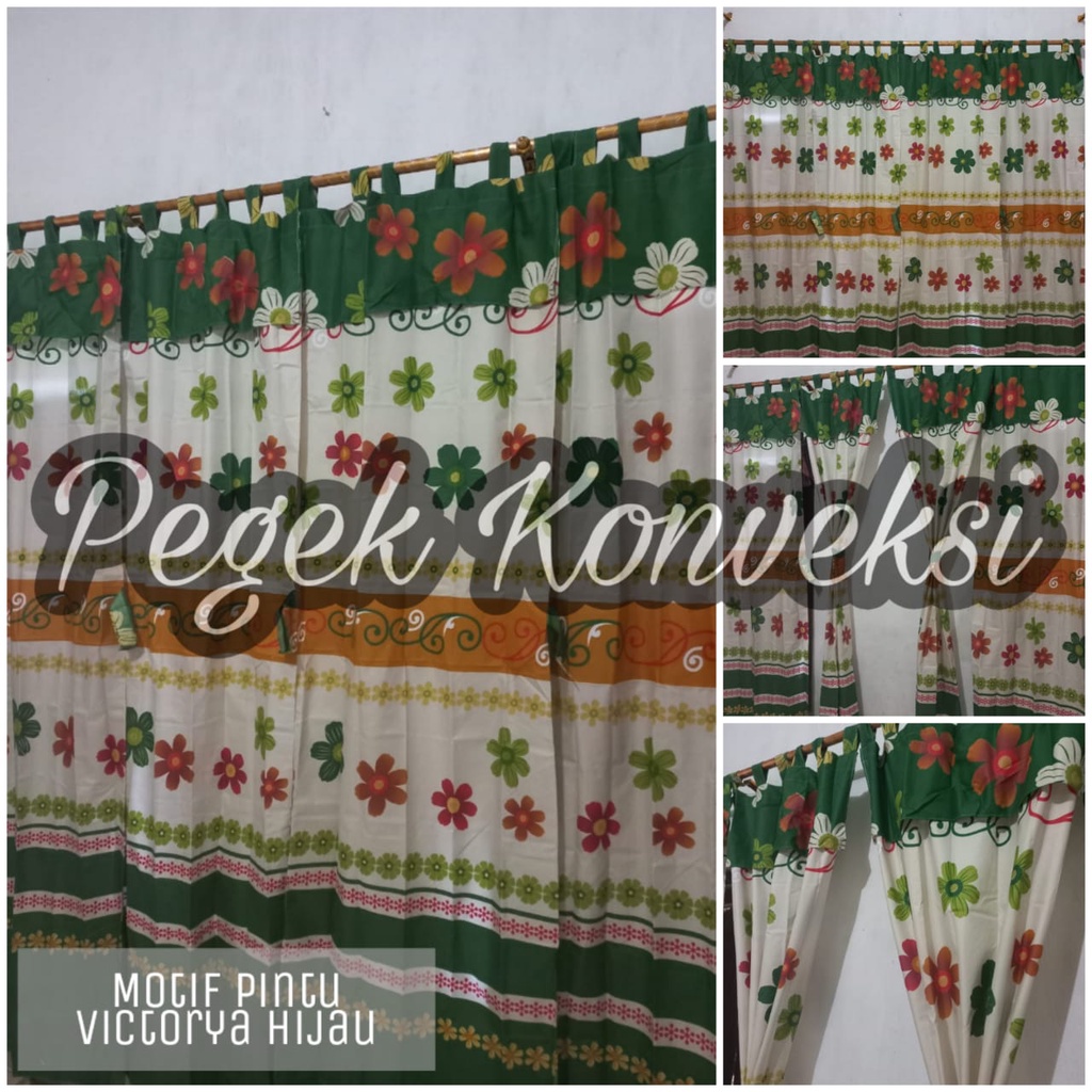 Jual Gorden / Tirai Pintu Bisa Jendela Motif Bunga Victoria Hijau