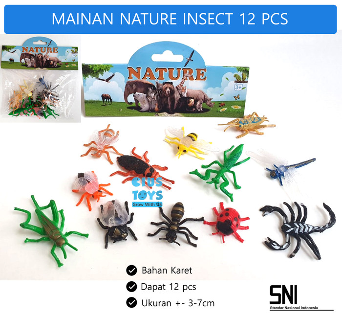 Mainan binatang Karet Nature Insect 12 pcs | Serangga Karet