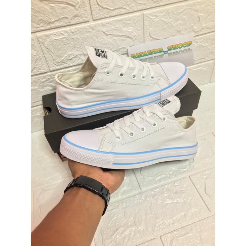 TERBARU!!!HARGA GROSIR JUAL ECER SEPATU SNEAKER CONVERSE ALLSTAR PUTIH CT2   COCOK UNTUK PRIA/WANITA-Putih lis tosca