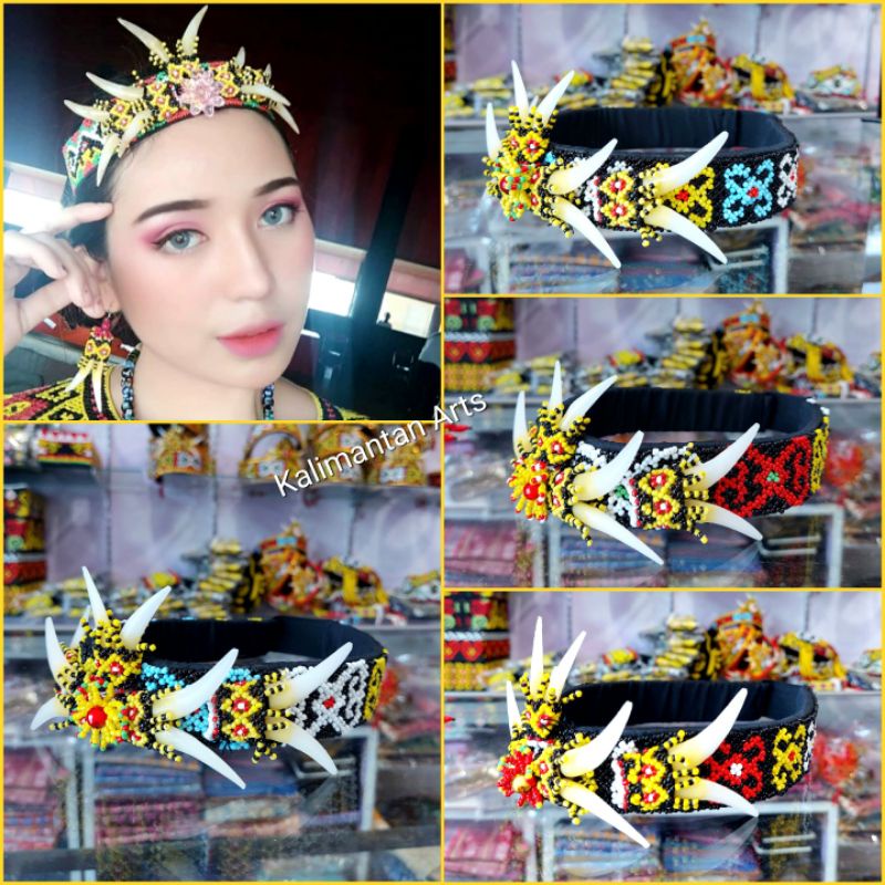 Bando Bandana Manik / Topi Manik Taring / Ikat Kepala/Hiasan Kepala Dayak Perempuan Dewasa