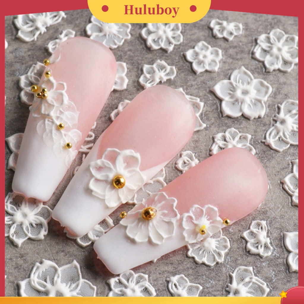 Huluboy Huluboy♡ 1 Lembar Stiker Kuku Motif Bunga Timbul 5D Tahan Air Untuk Manicure