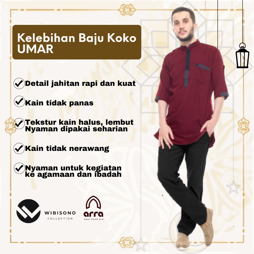 Baju Koko Pria Cowok YU7 Dewasa Lengan Pendek 3/4 Terbaru Premium Murah UMAR