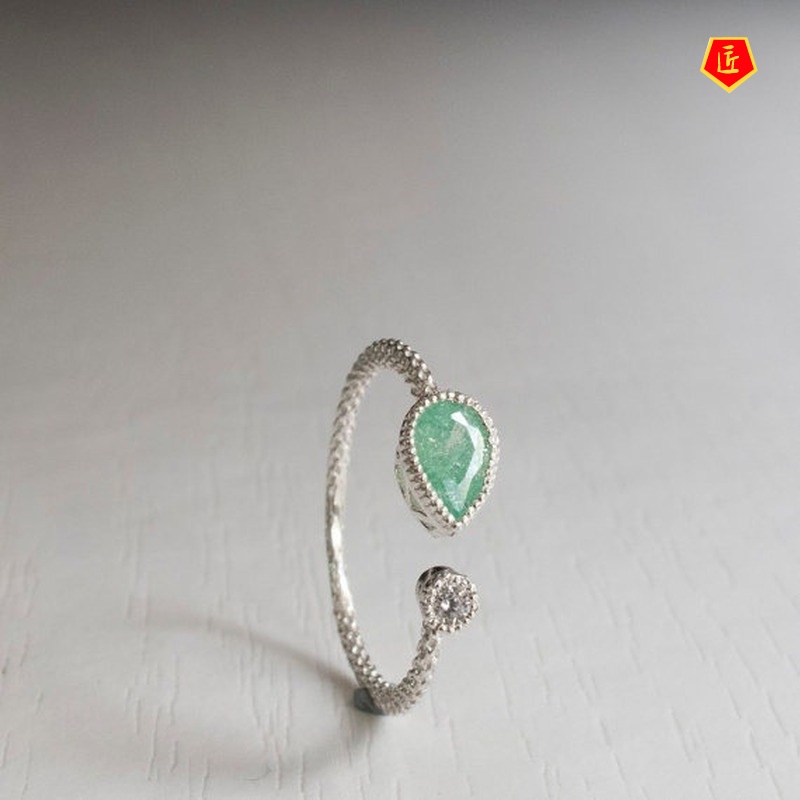 [Ready Stock]Simple Elegant Inlaid Green Gemstone Ring 18K Gold