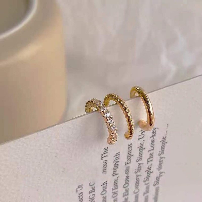 [ 3Pcs/Set Gold Color Rhinestone  Hoop Earrings  Ear Cuff Ear Clips  Ear Jewelry for Girls ]