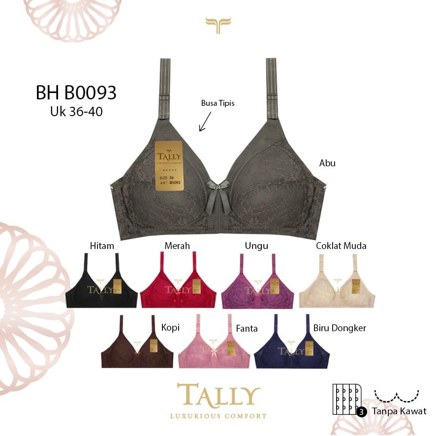 Tally B0093 Bh Bra Wanita Busa Tipis Tanpa Kawat