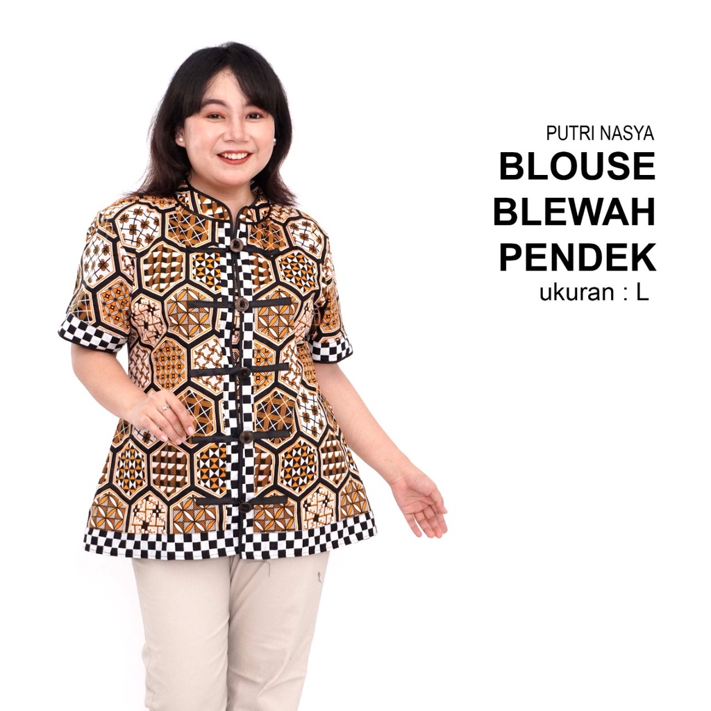 Blouse Big Size Wanita Atasan Batik Jumbo LD 140 Pakaian Atasan Model Blus Pendek Jumbo Seragam Kerja Batik / Blus Kantor Formal S-M-L-XL-2L-3L-4L-5L-6L-7L